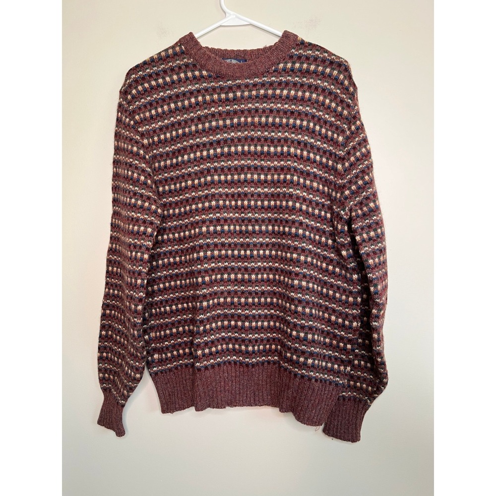 1980s Knights Bridge Wool Blend Muted Rainbow Geometric Grandpa Sweater L